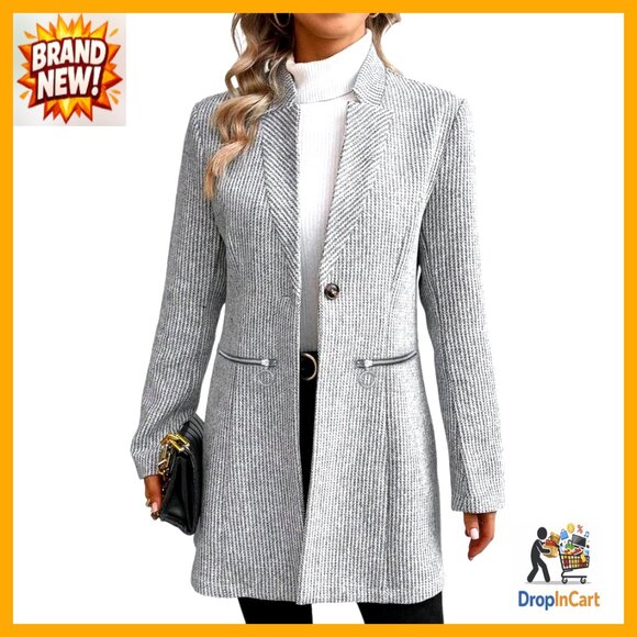 Herringbone Tweed Pea Coat Slim Fit Classic Stand Collar Winter Jacket